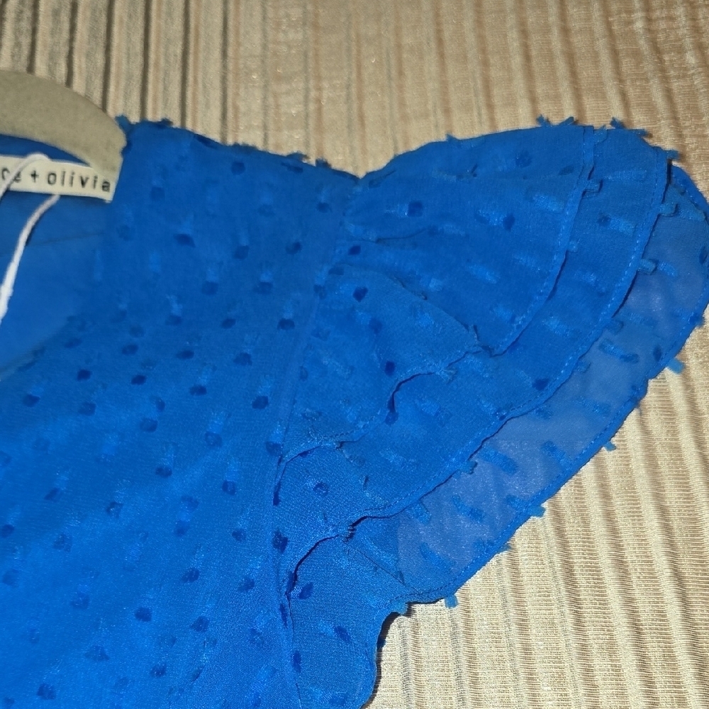 Alice + Olivia Blue Ruffle Sleeve Mini Dress No Tag See Mesurements - Picture 14 of 15
